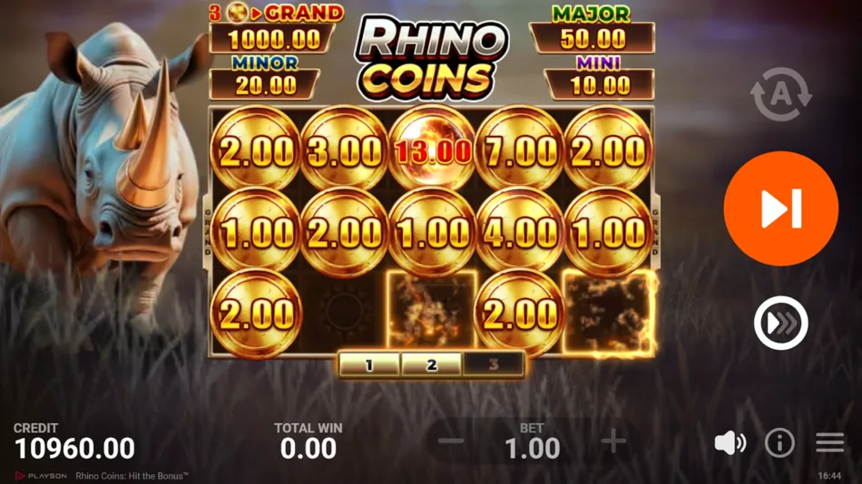 Coin Bonus Game field with Bonus Coins and a Collect Coin gathering values