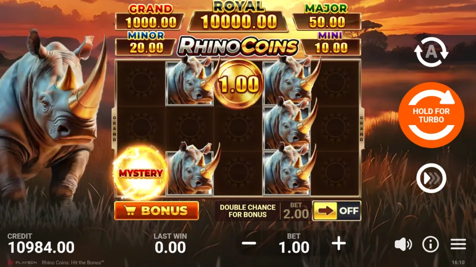 Rhino Coins slot sticky Bonus Coins and Rhino Symbols with Mystery spin counter